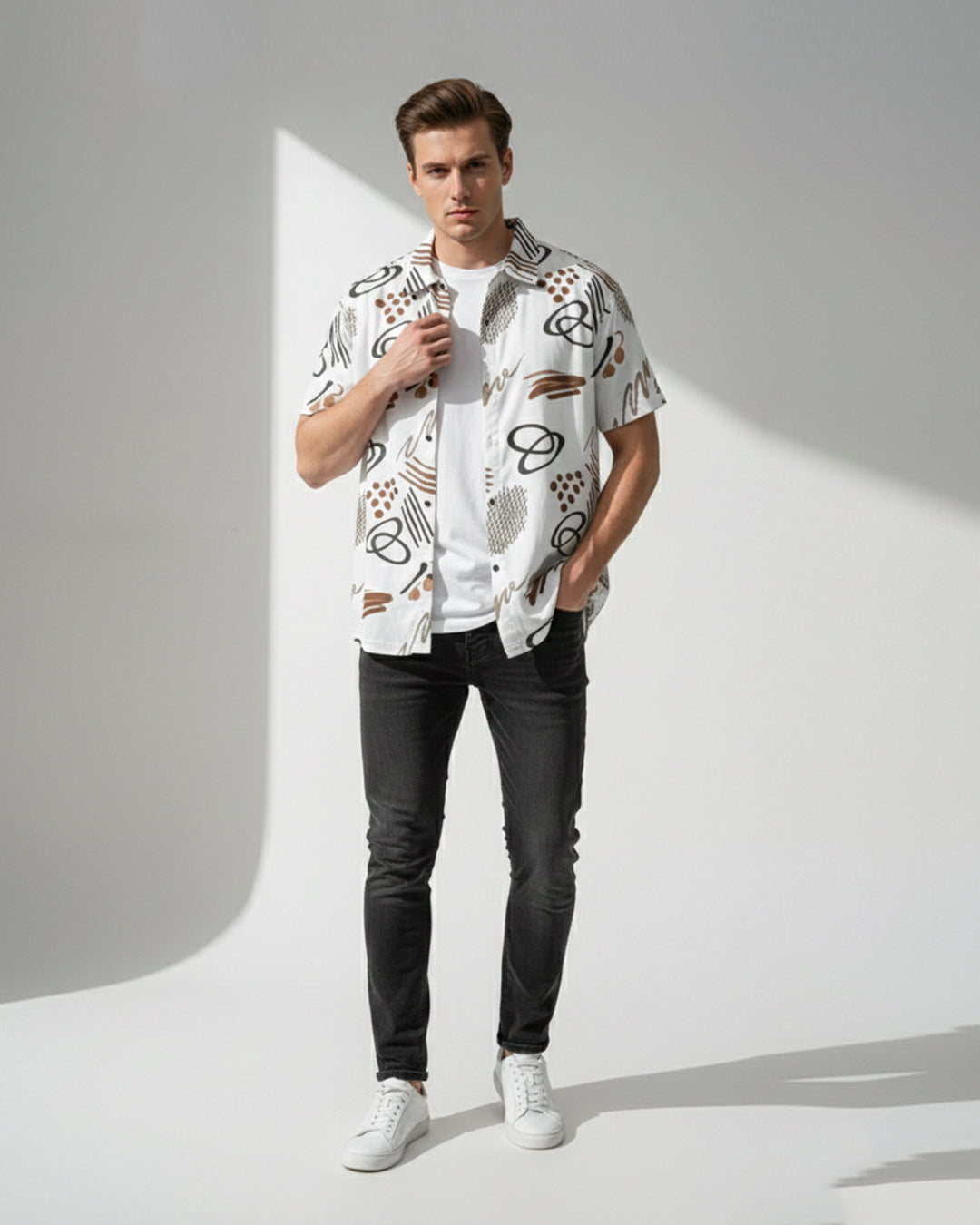 White Scribbled-Print Shirt