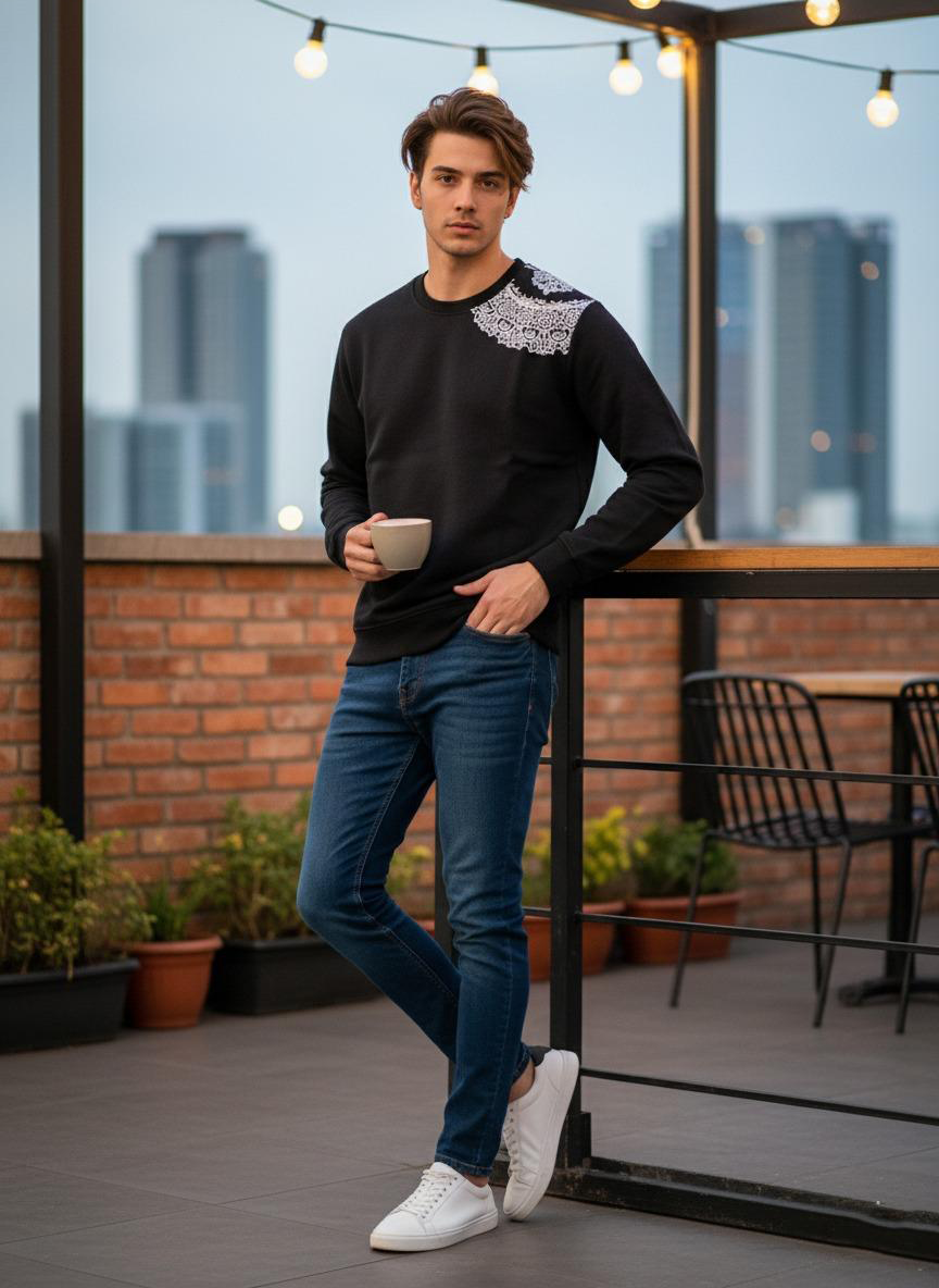 Embellished Shoulder Crewneck Sweatshirt