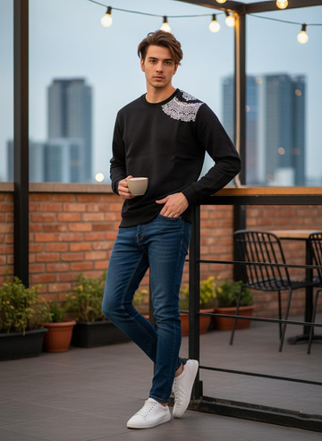 Embellished Shoulder Crewneck Sweatshirt