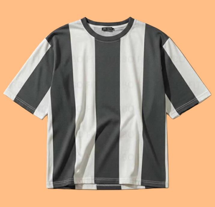 Vertical Panel Printed Drop-Shoulder Texture T-Shirt