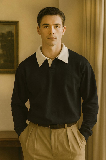 Long Sleeve Contrast Collar Rugby Shirt