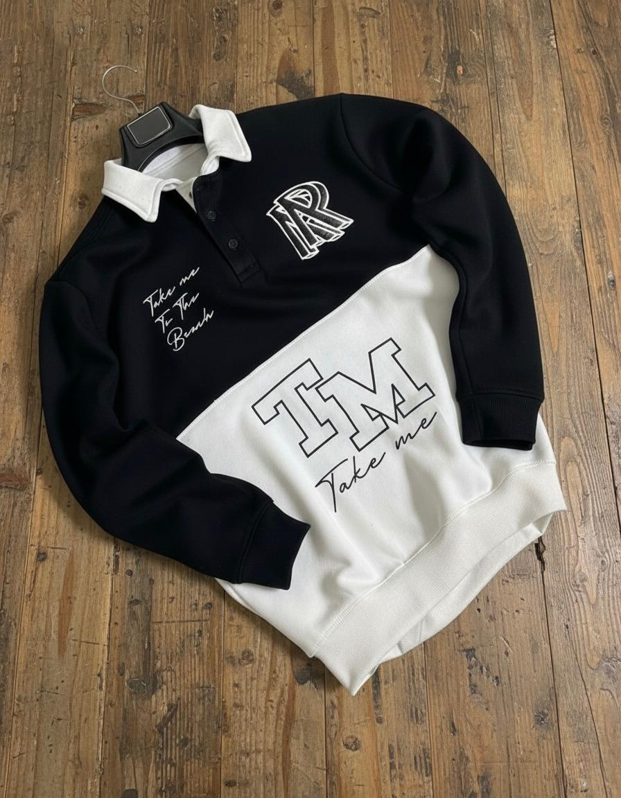 Diagonal Color-Block Rugby Sweatshirt