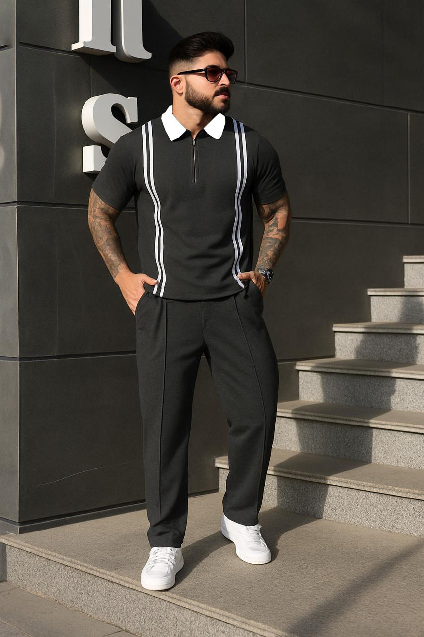 Quarter-Zip Striped Knit Tracksuit
