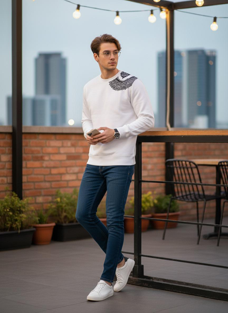 Embellished Shoulder Crewneck Sweatshirt