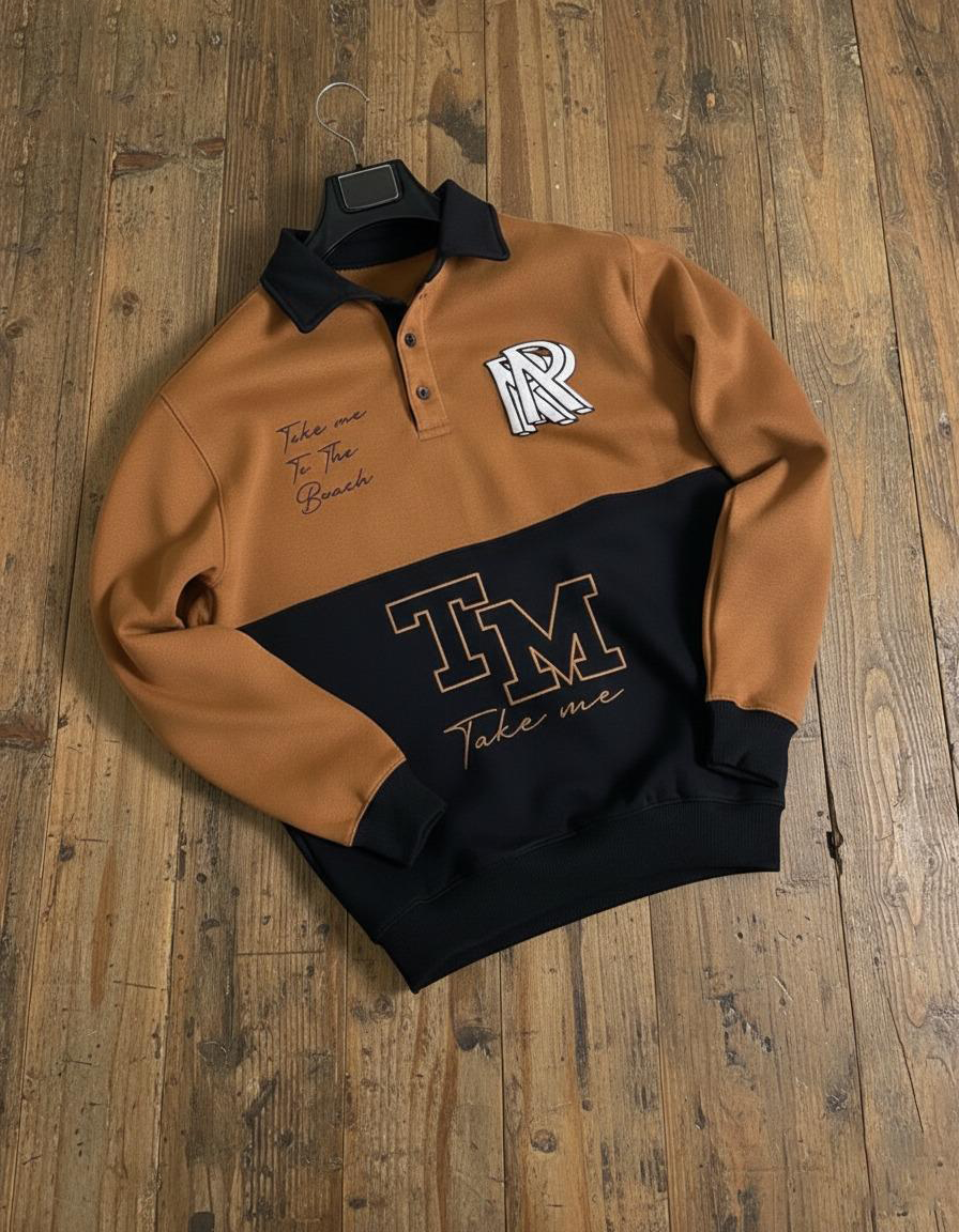 Diagonal Color-Block Rugby Sweatshirt