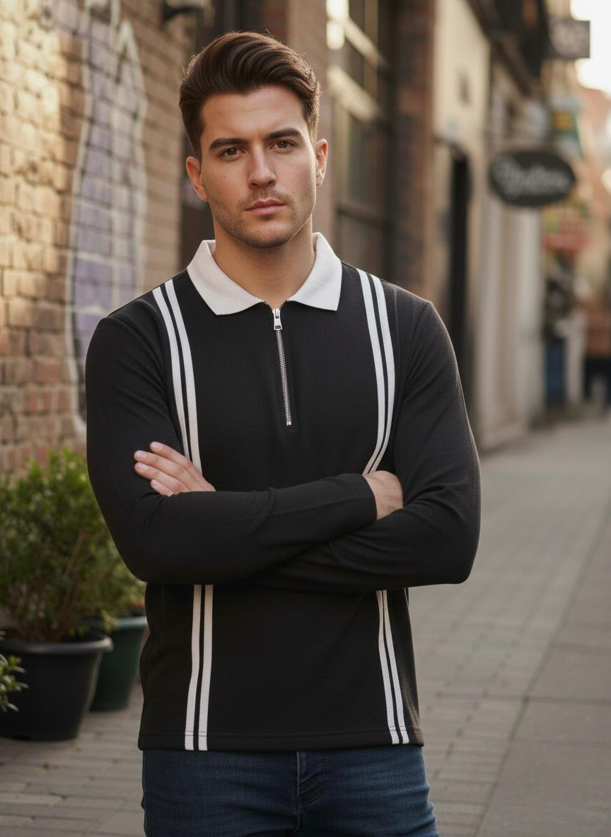 Quarter-Zip Stripe Polo Sweatshirt