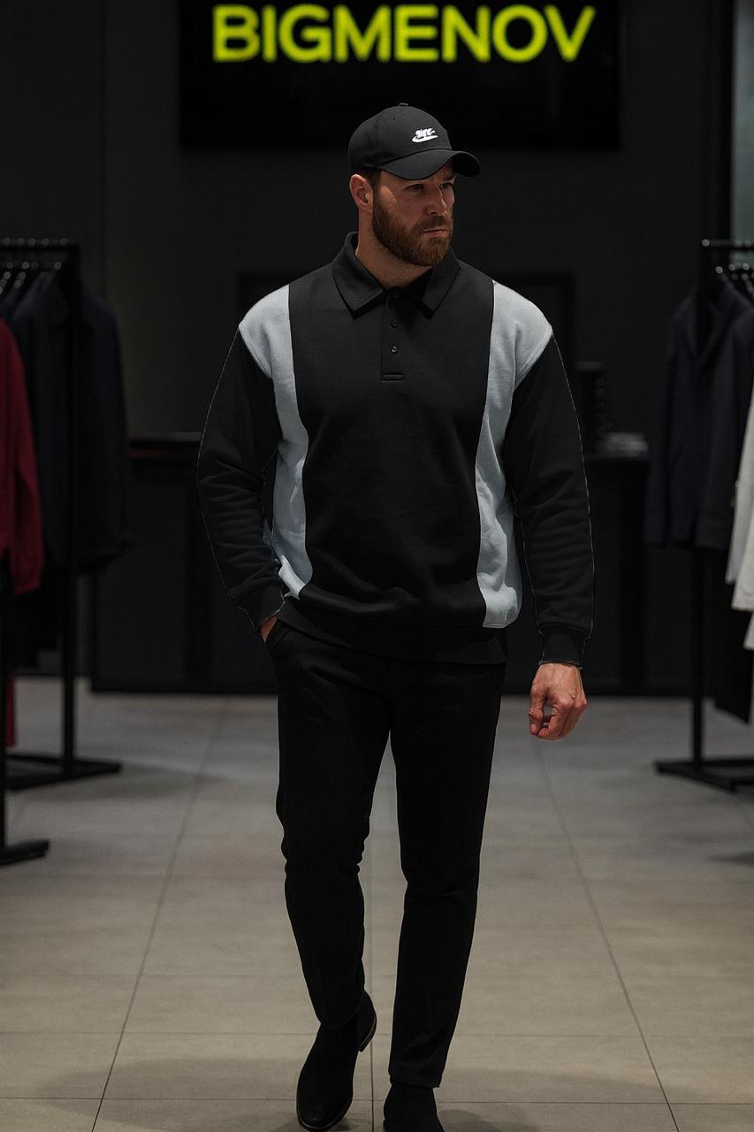 Men's Panel Style Fleece Polo Sweatshirt