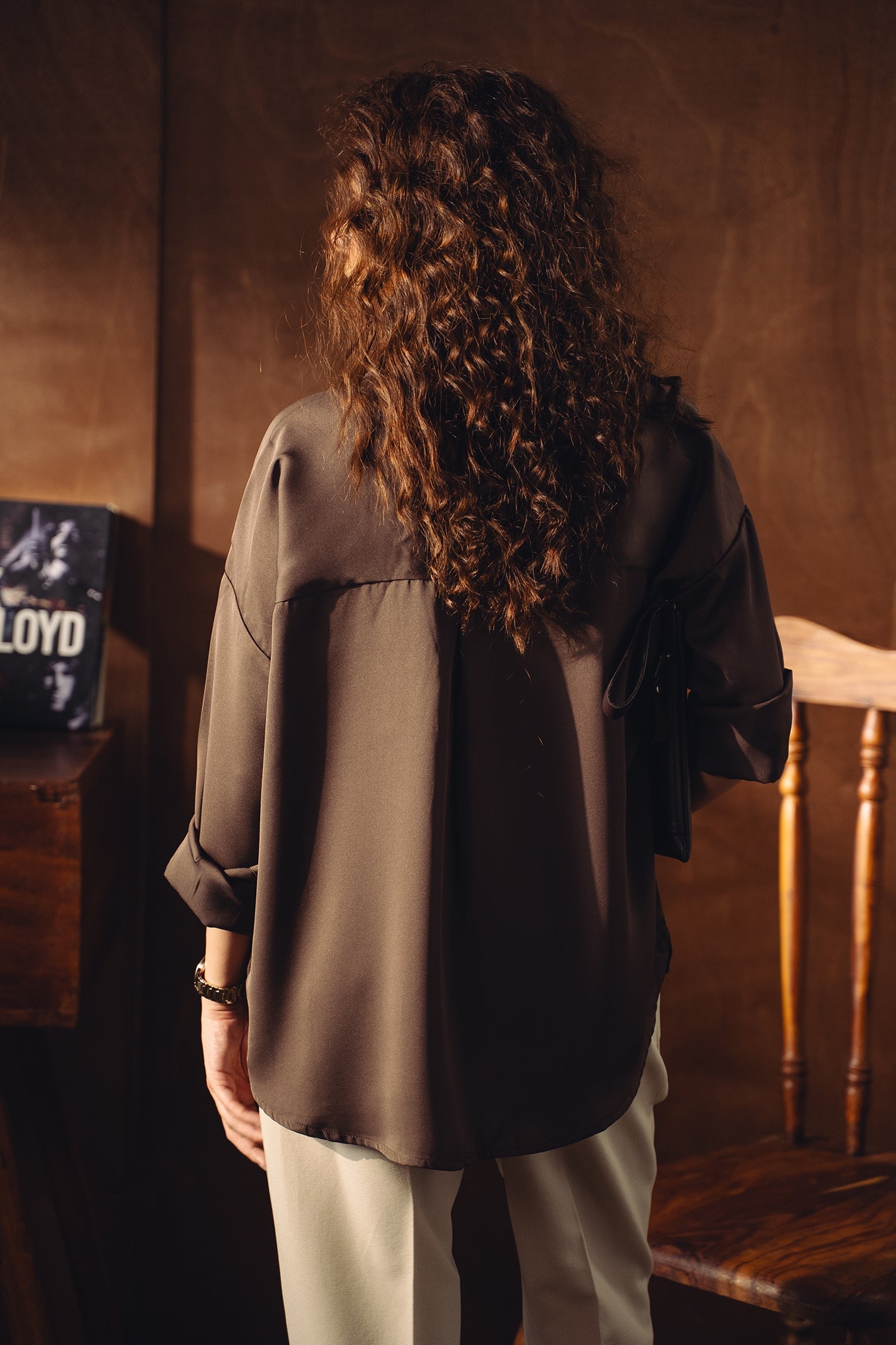 Satin Button-down Shirt - Chocolate Brown