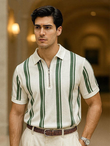 Retro Vertical Stripe Polo
