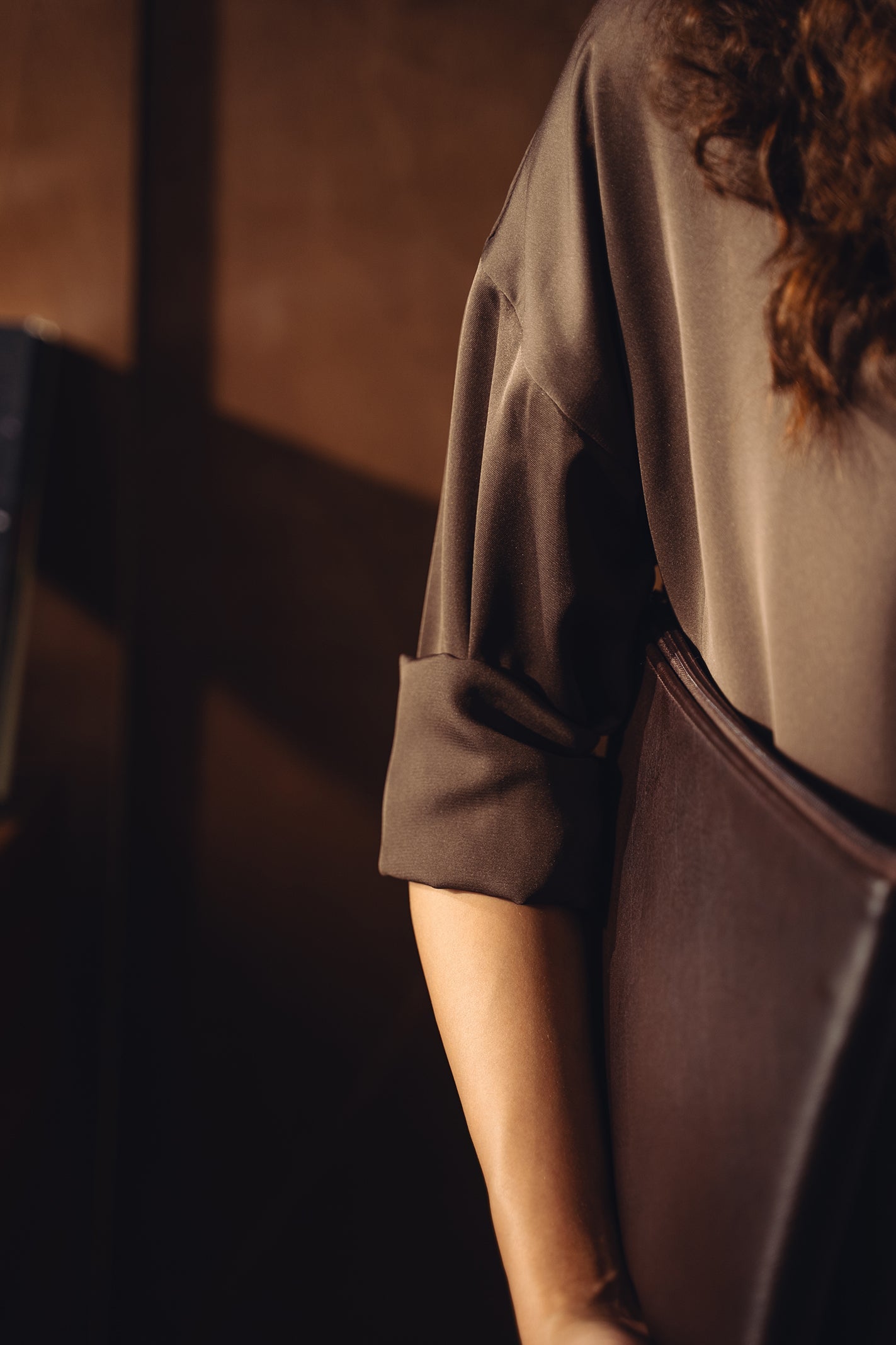 Satin Button-down Shirt - Chocolate Brown