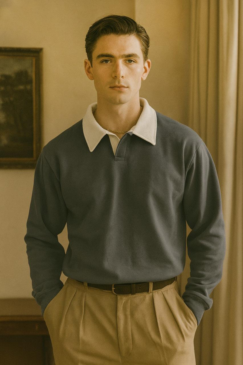 Long Sleeve Contrast Collar Rugby Shirt