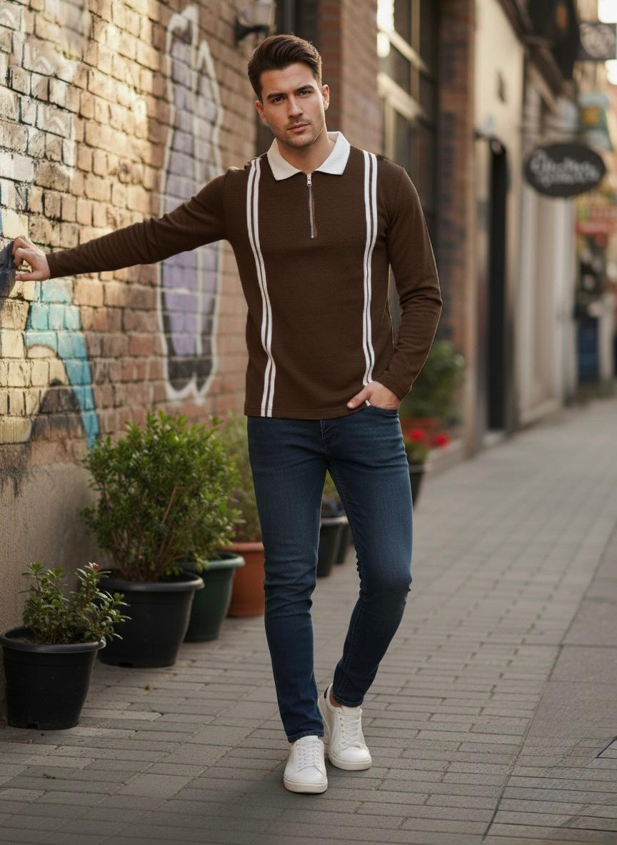 Quarter-Zip Stripe Polo Sweatshirt
