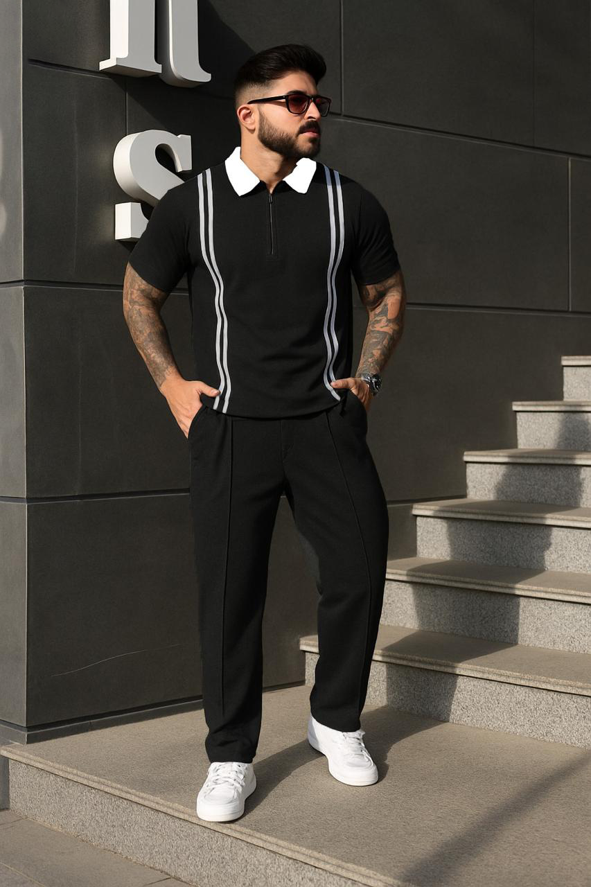 Quarter-Zip Striped Knit Tracksuit