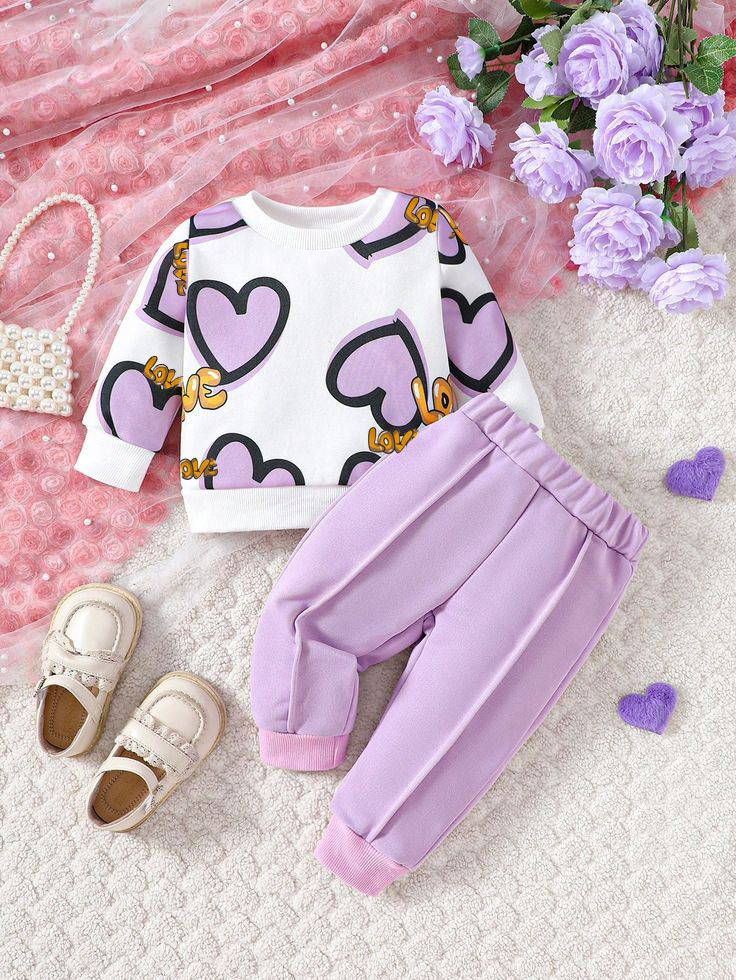 Sweet Hearts Printed Fleece Tracksuit for Kids