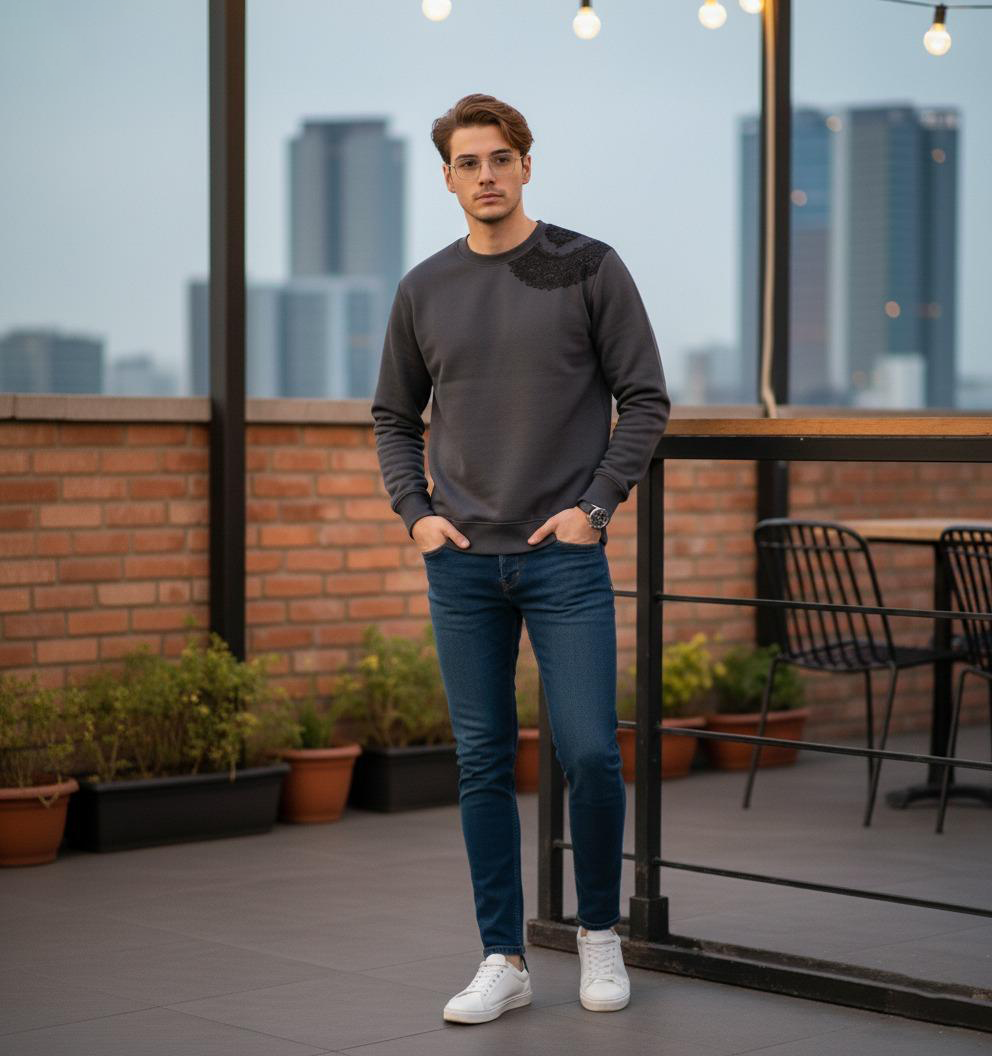 Embellished Shoulder Crewneck Sweatshirt