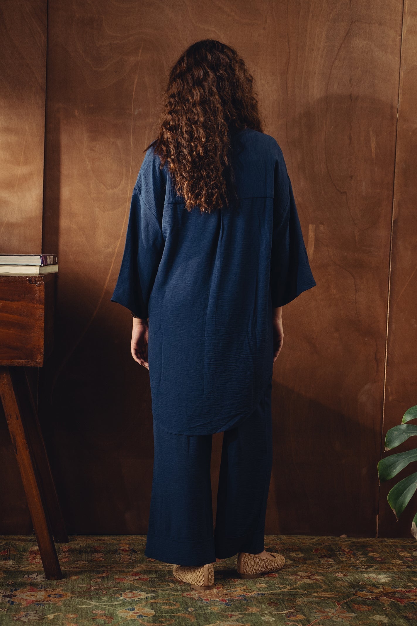 Textured Button Down Co-ord Set - Navy