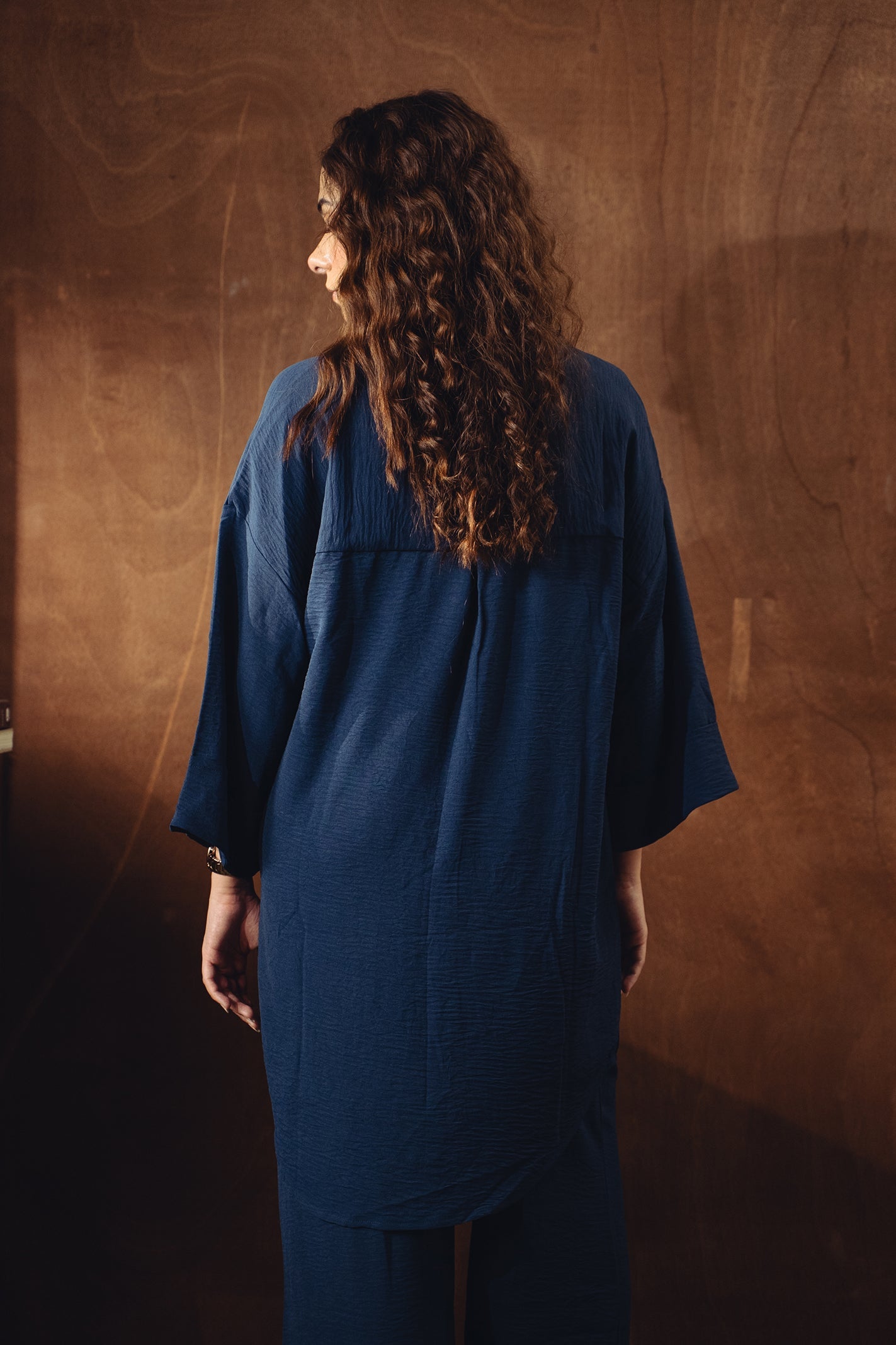 Textured Button Down Co-ord Set - Navy