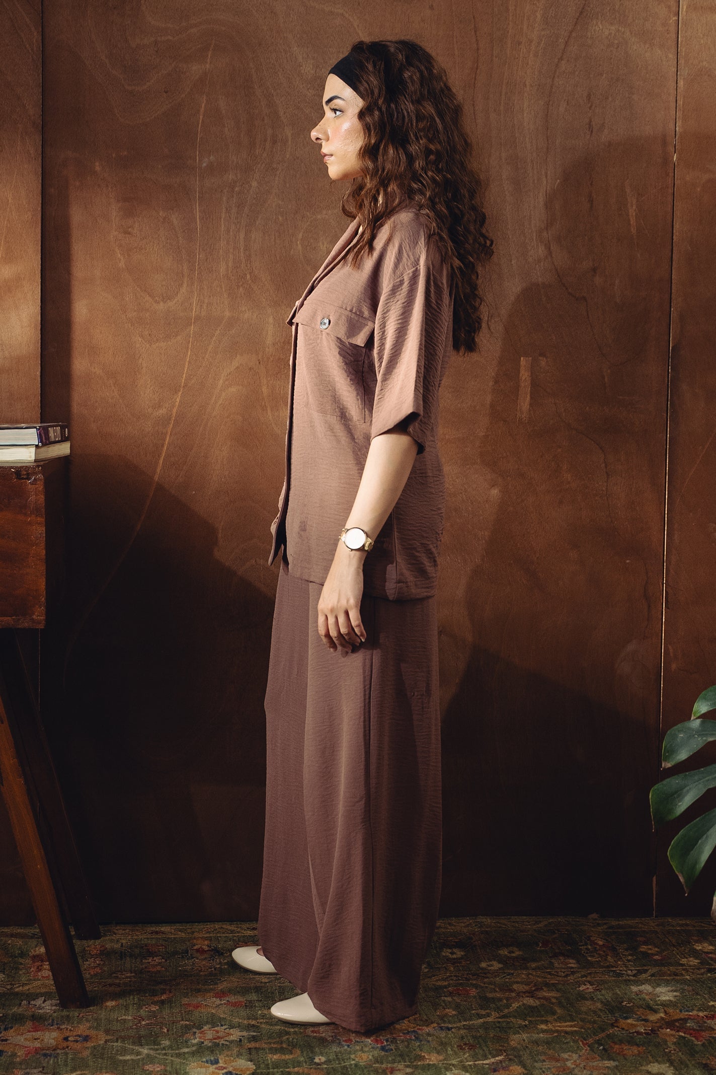 Shawl Collar Cord Set - Salmon Pink