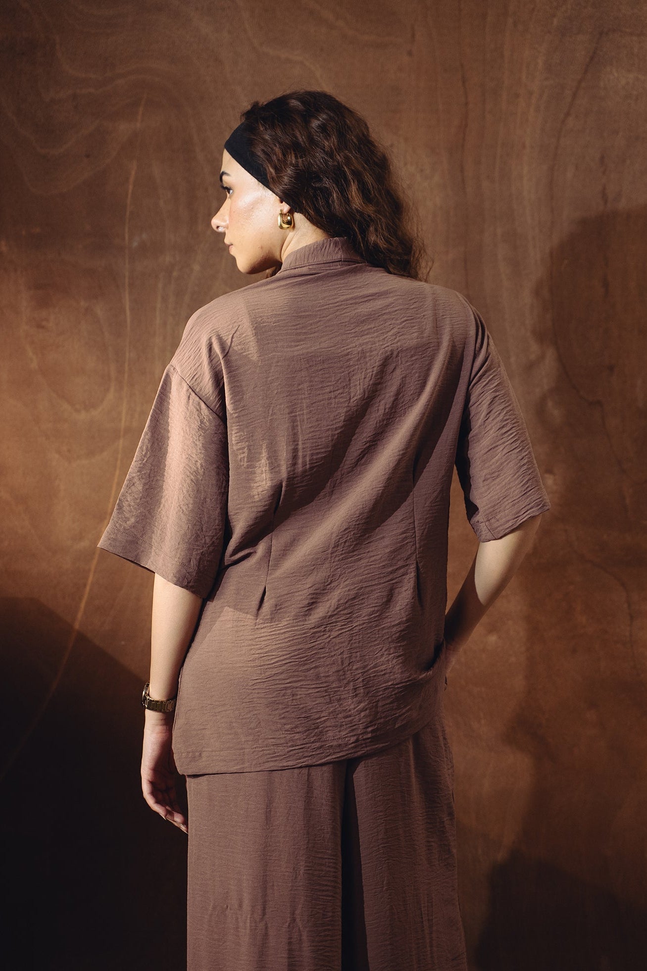 Shawl Collar Cord Set - Salmon Pink