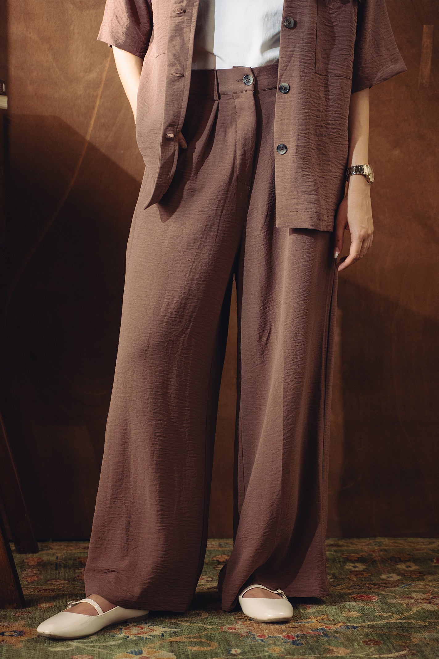 Shawl Collar Cord Set - Salmon Pink