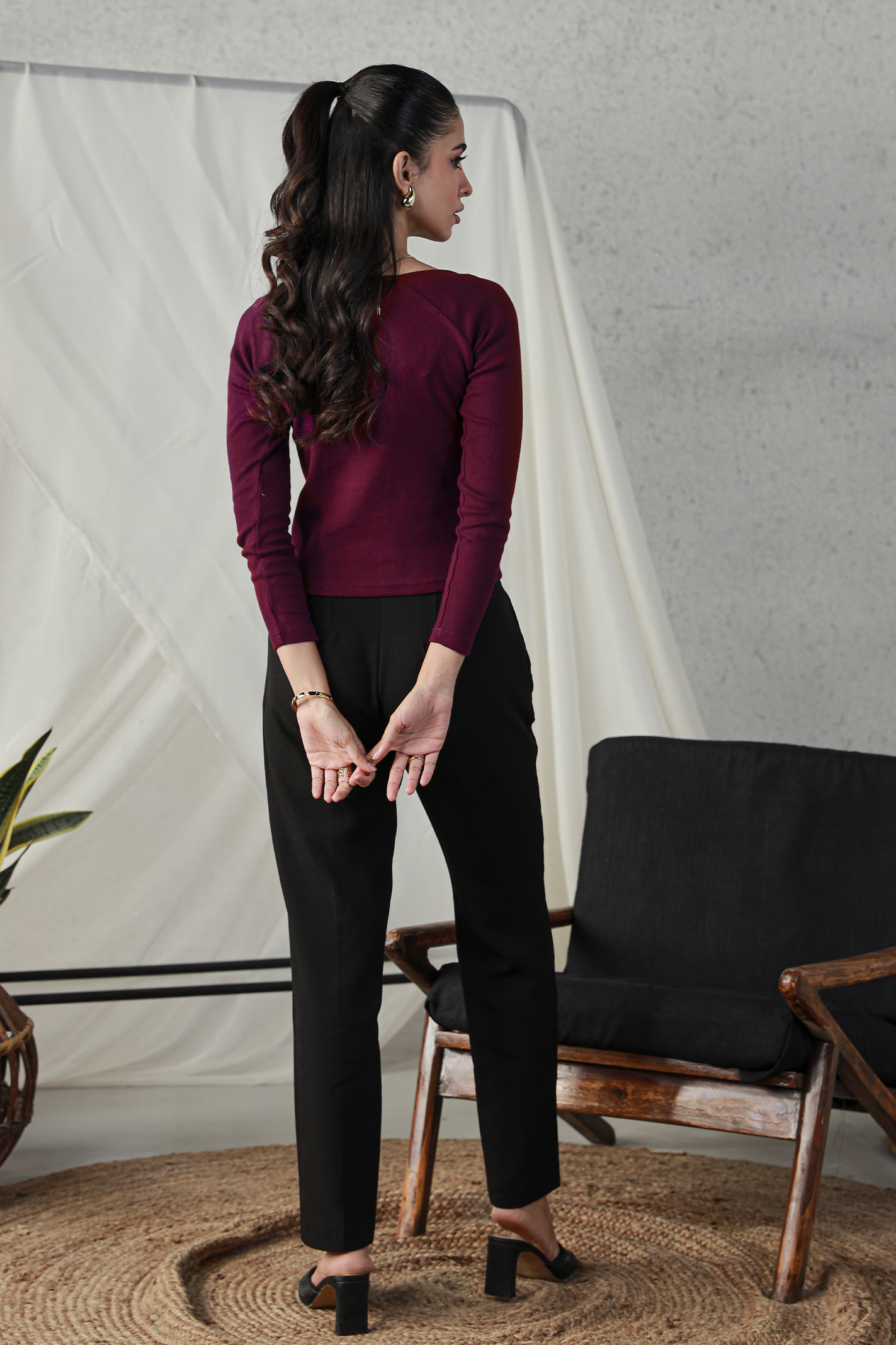 Sweet Heart Neck Top - Burgundy