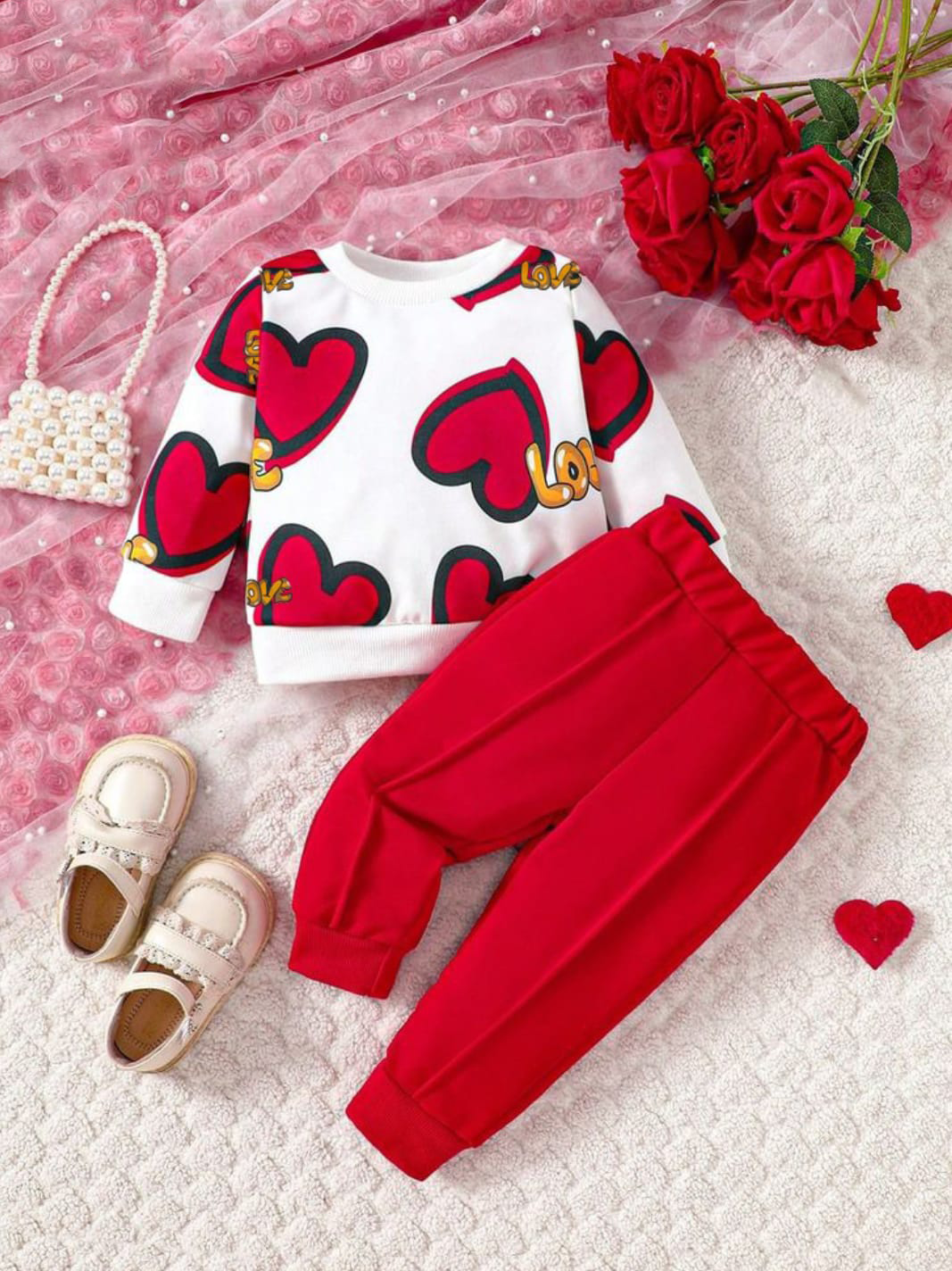 Sweet Hearts Printed Fleece Tracksuit for Kids