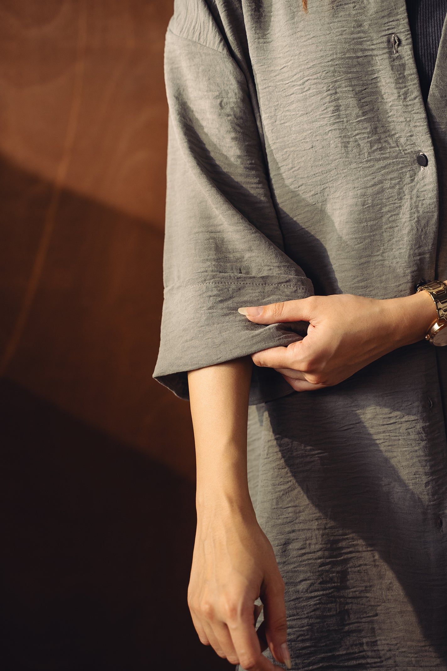 Textured Button Down Co-ord Set - Ice Grey