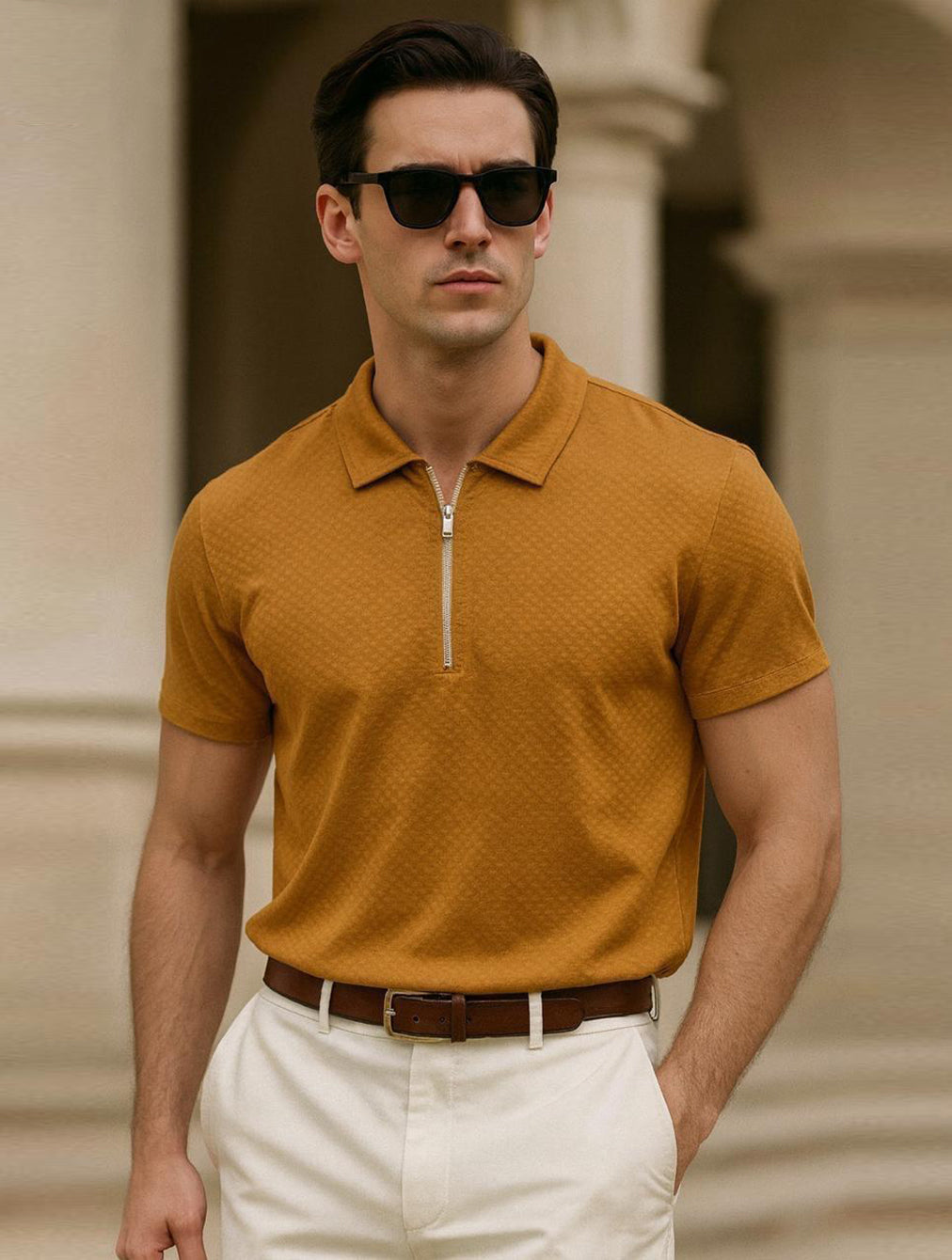 Men’s Essential Textured Quarter-Zip polo