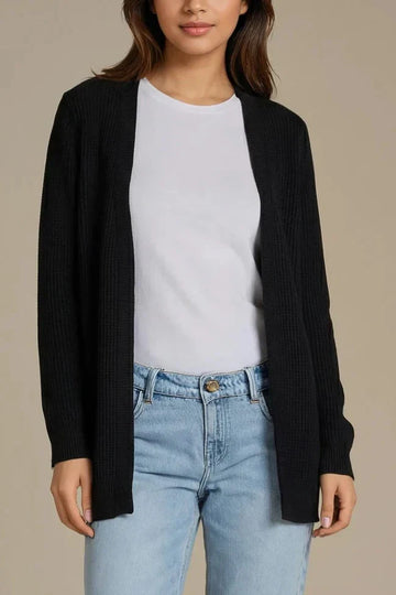 Front-Open Knit Cardigan - Black