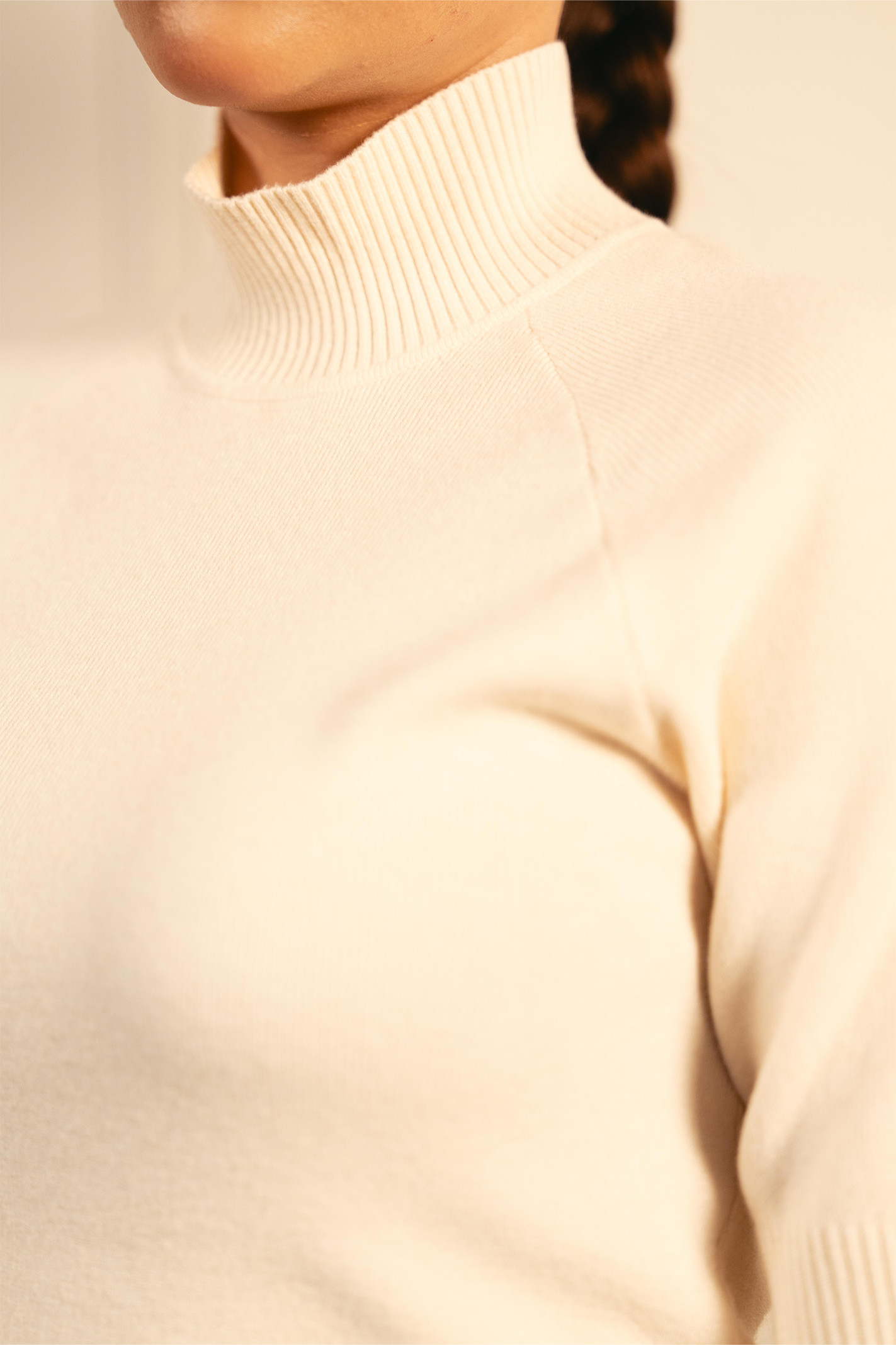 Fine Knit Mock Neck Top - Cream