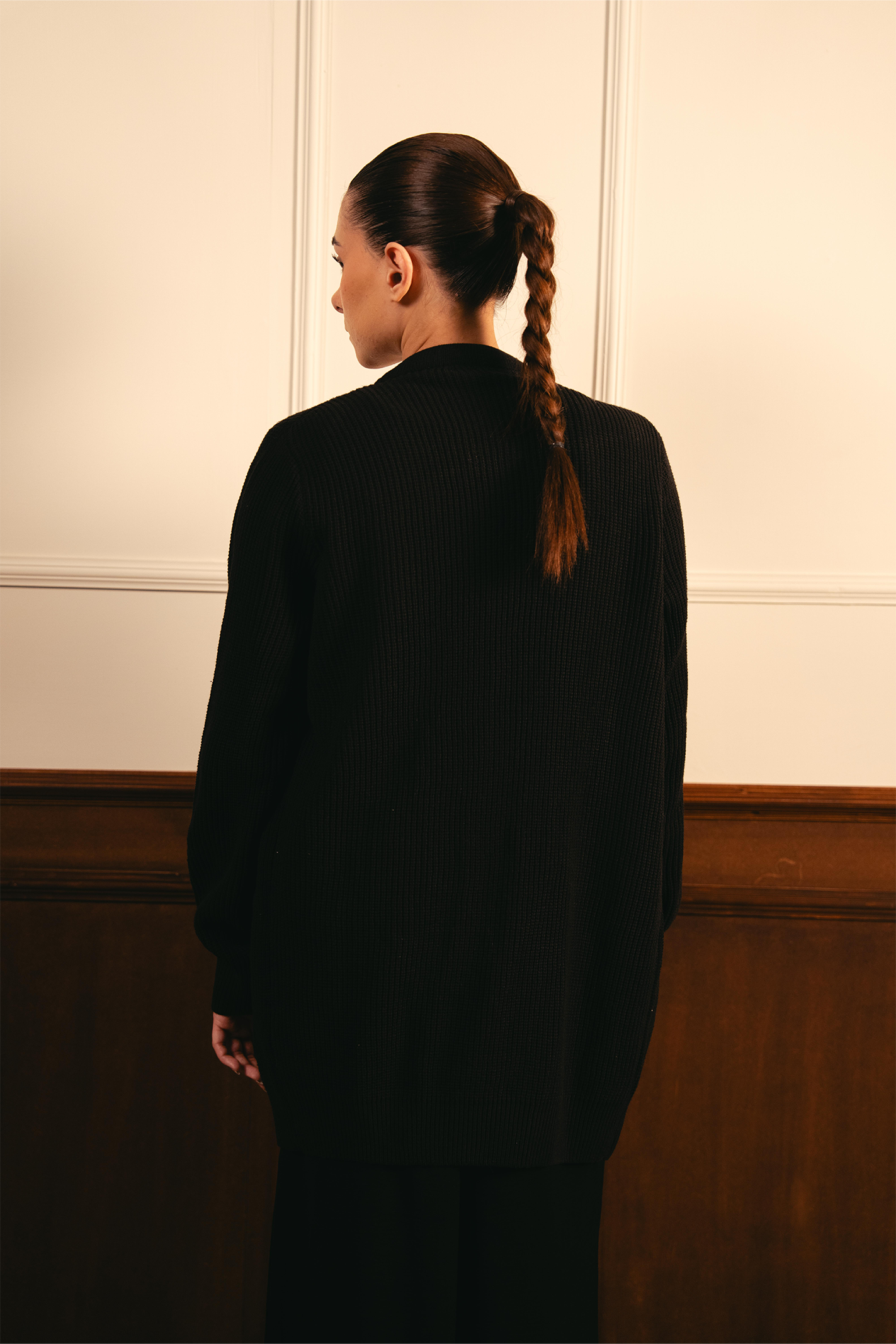 Front-Open Knit Cardigan - Black