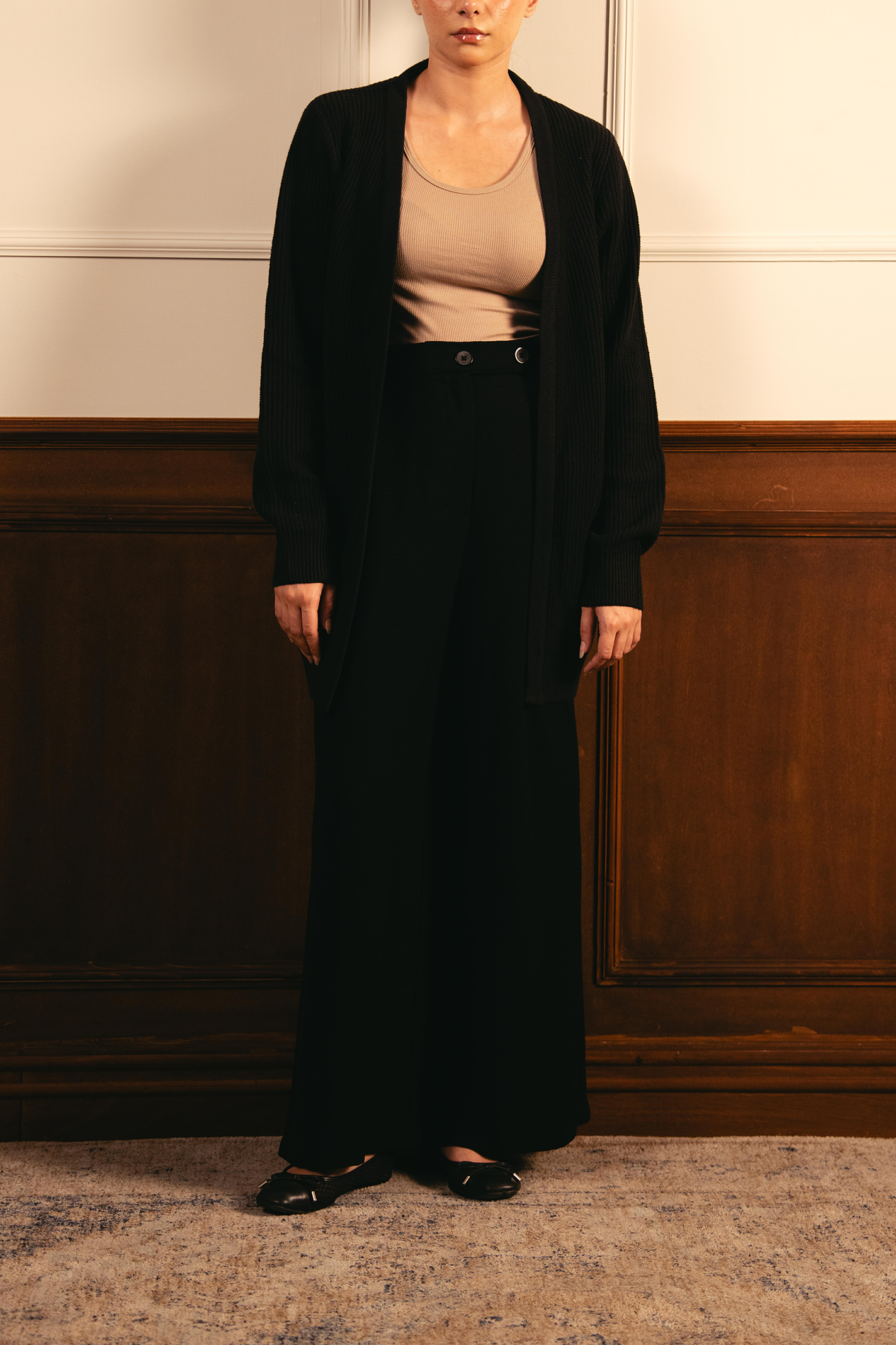 Front-Open Knit Cardigan - Black