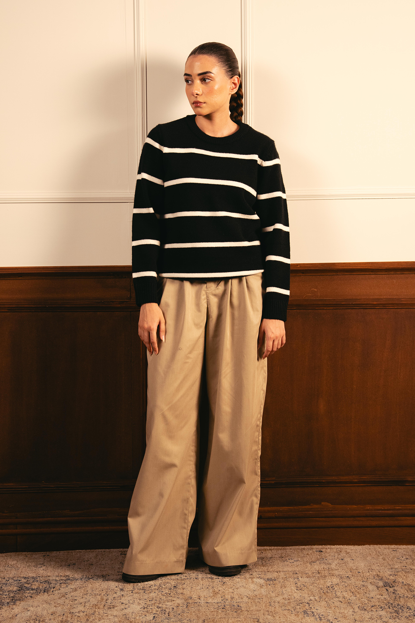 Monochrome Stripe Sweater - Black