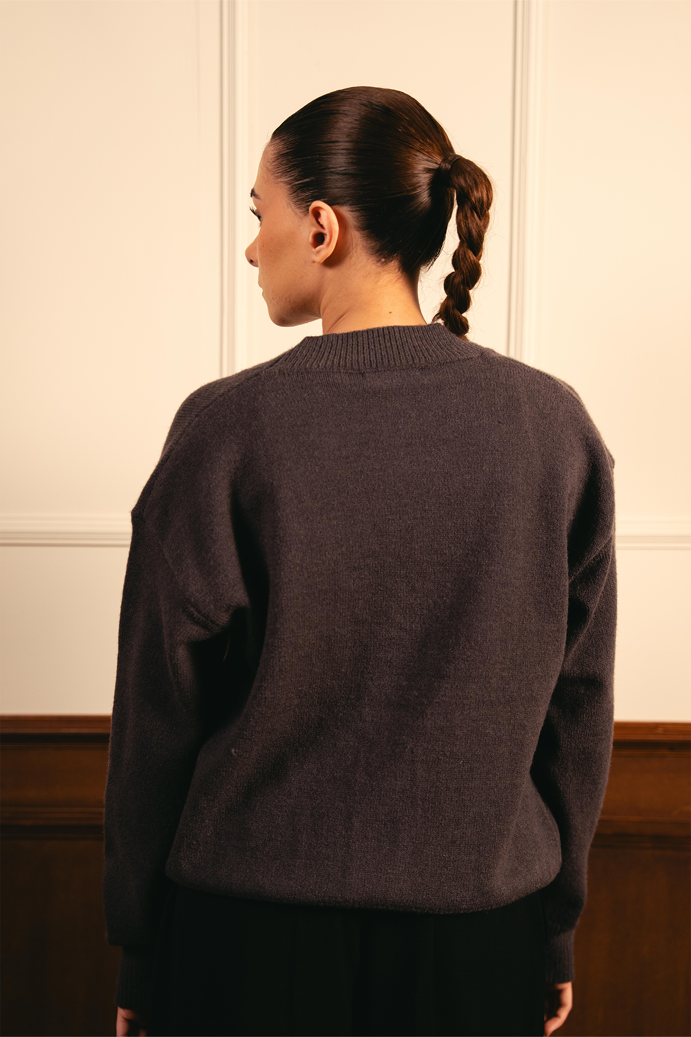 Snug-fit Wool Cardigan - Charcoal