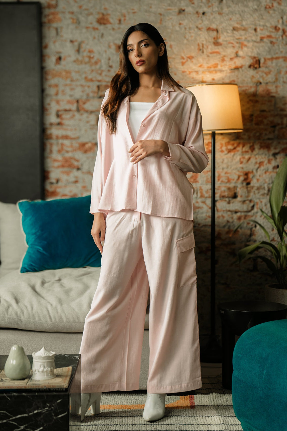 Co-ord Set with Cargo Pants - Pastel Pink