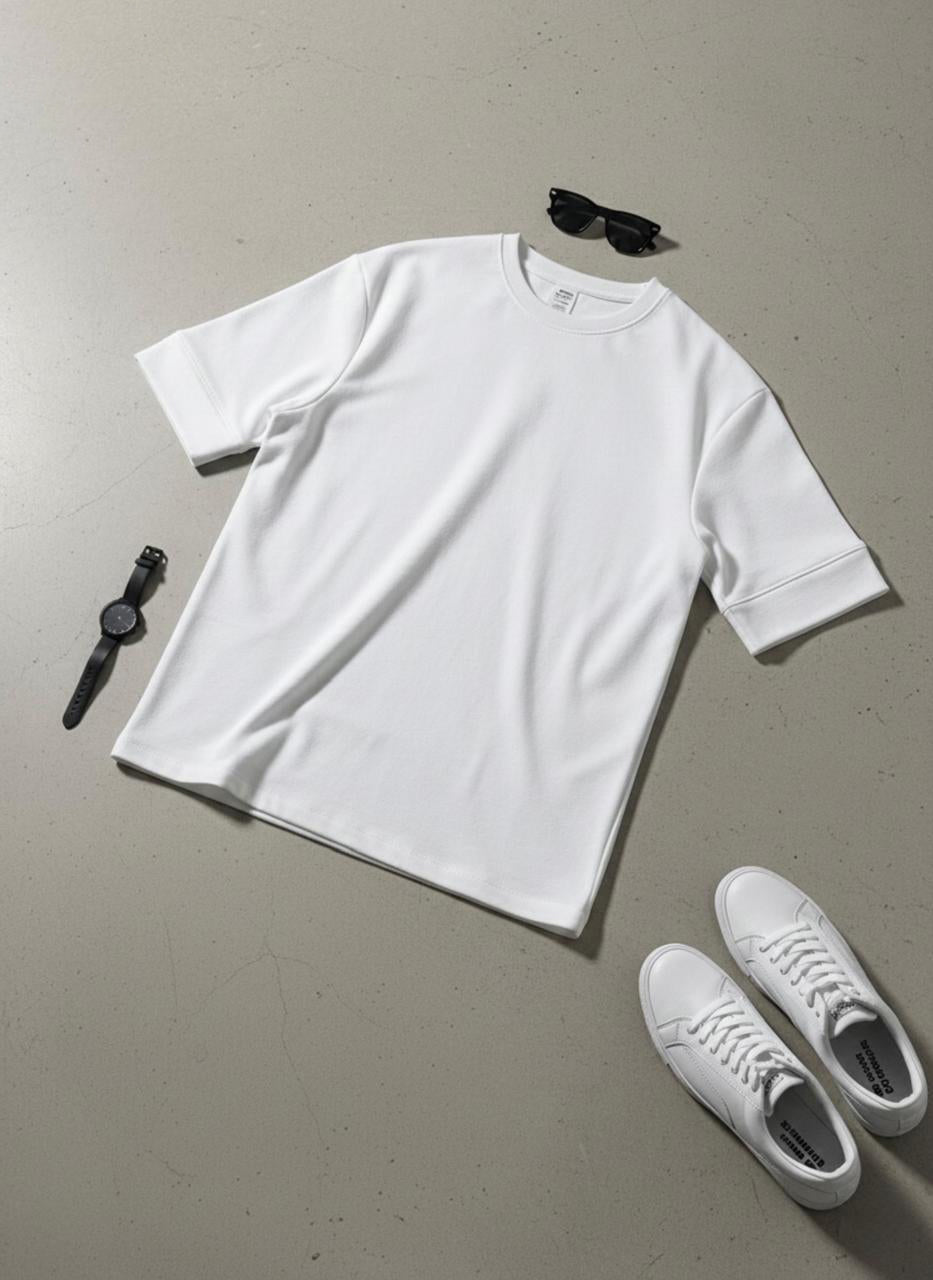 Heavy GSM Cotton Fleece Drop-Shoulder T-Shirt with Folded Sleeves