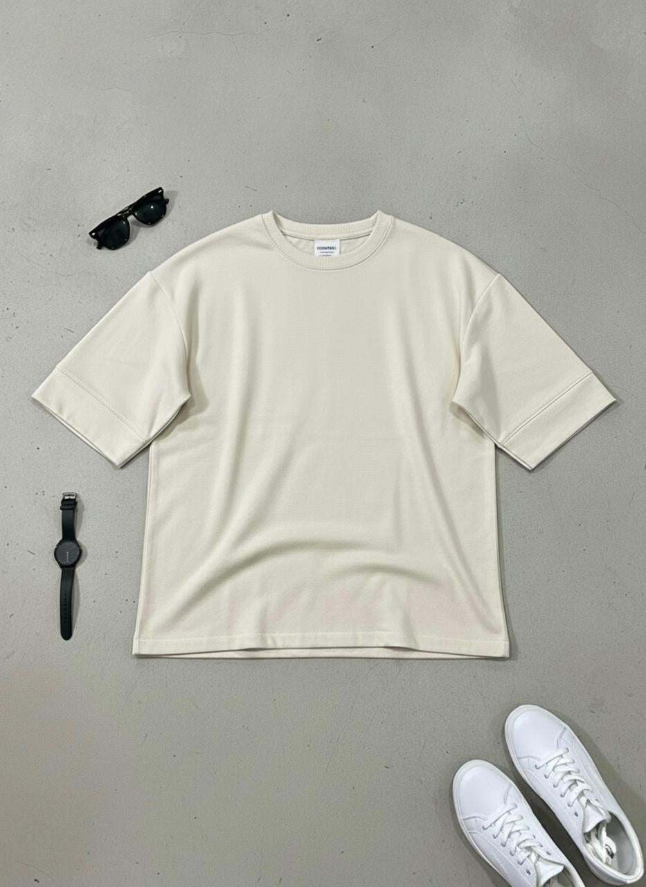 Heavy GSM Cotton Fleece Drop-Shoulder T-Shirt with Folded Sleeves