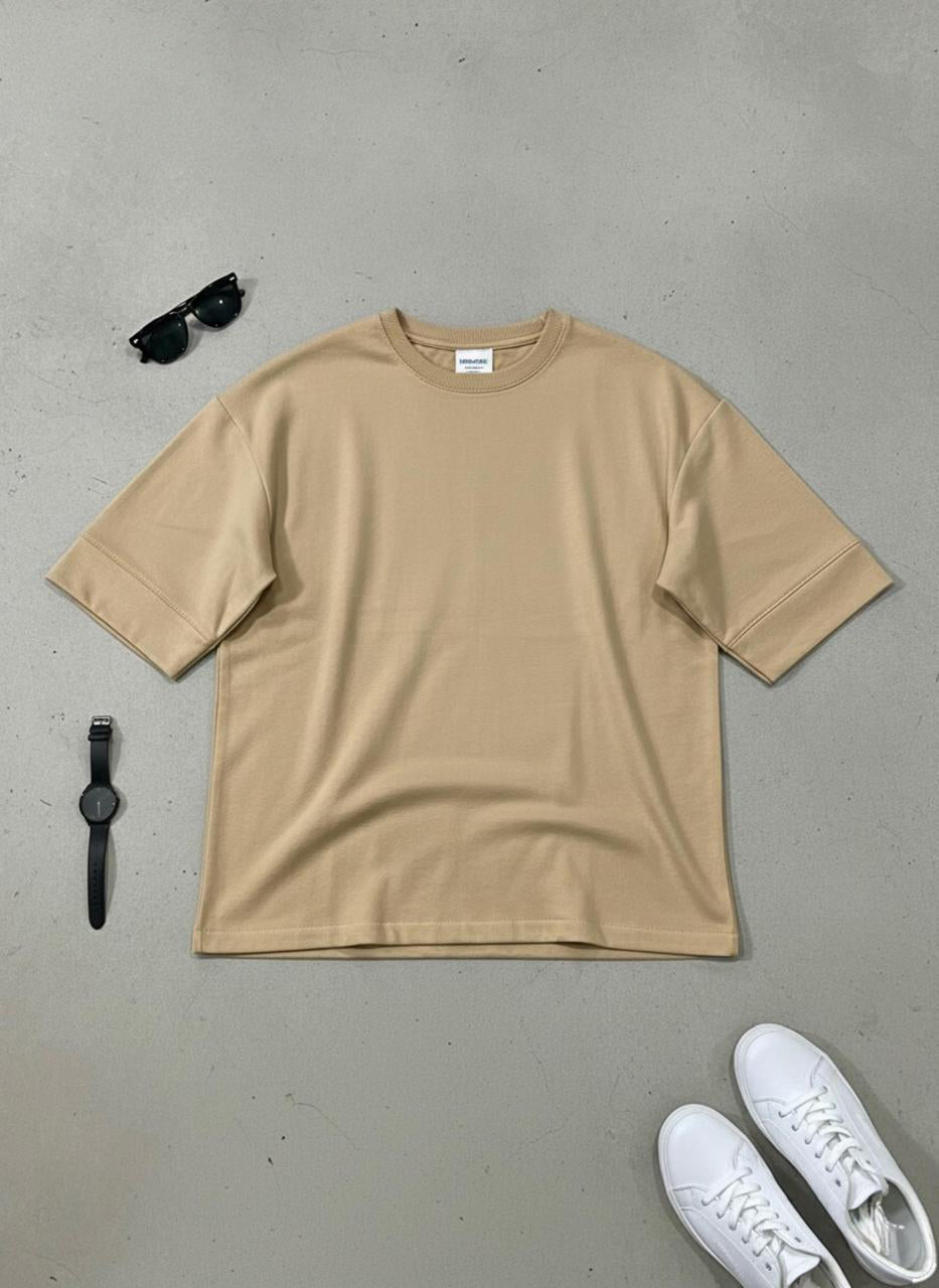 Heavy GSM Cotton Fleece Drop-Shoulder T-Shirt with Folded Sleeves