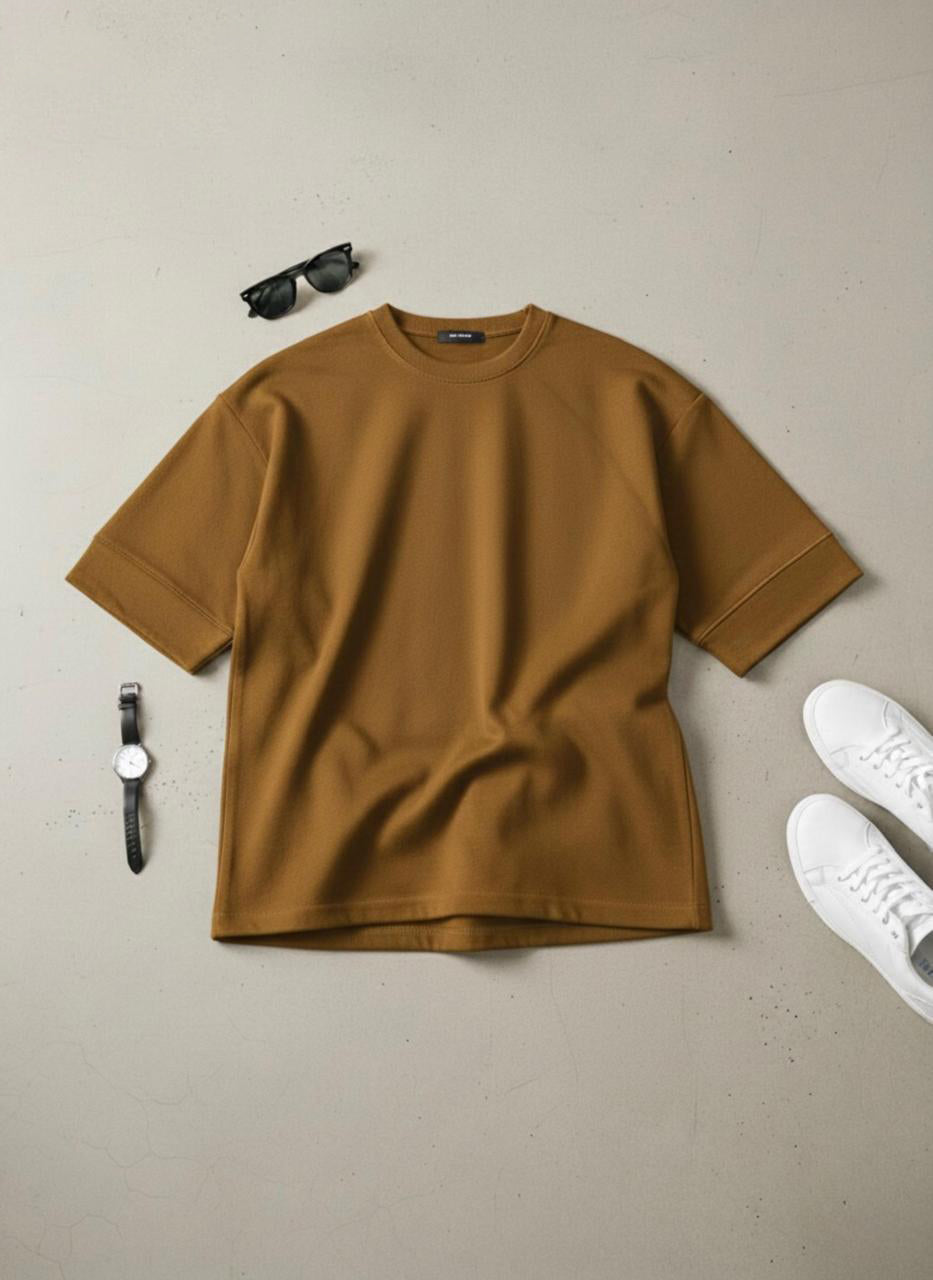 Heavy GSM Cotton Fleece Drop-Shoulder T-Shirt with Folded Sleeves