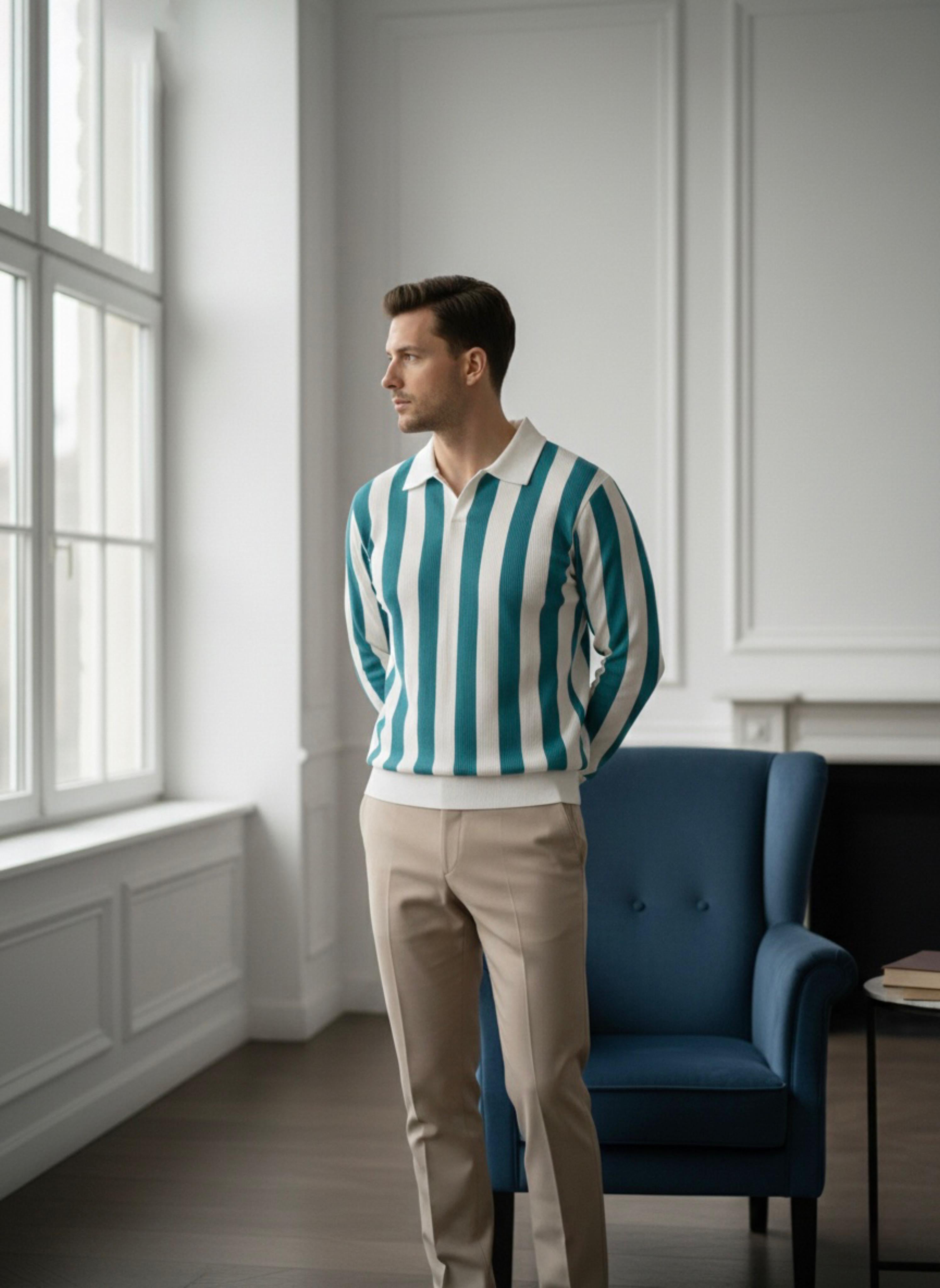 Vertical Lining Printed Sweat Cotton Texture Shirt