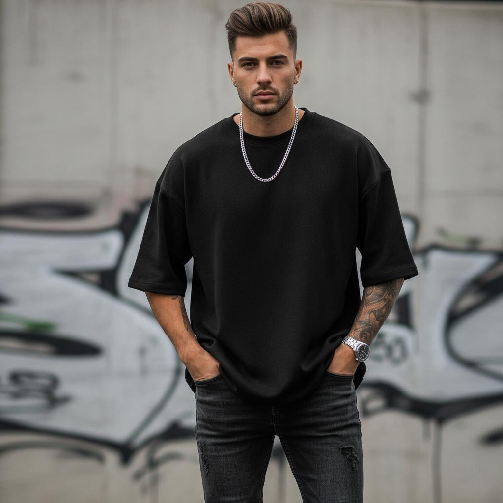 Heavy GSM Polyester Fleece Drop-Shoulder T-Shirt