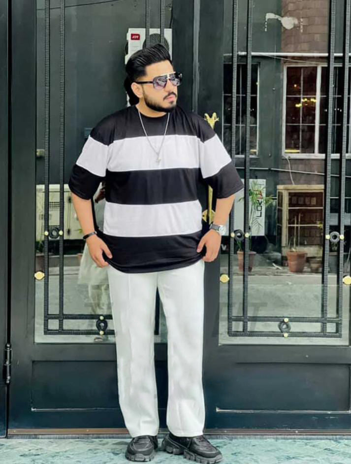 Black Panel Printed Drop-Shoulder Texture T-Shirt