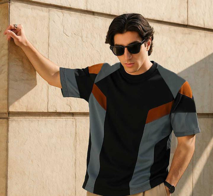 Wide Panel Printed Drop-Shoulder Texture T-Shirt