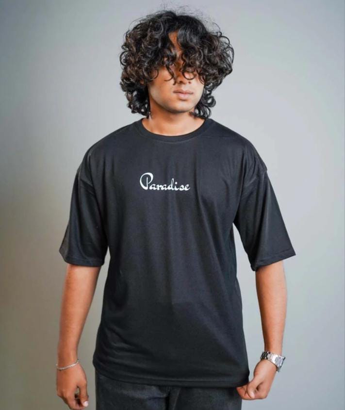 Paradise Front Back Printed Drop-Shoulder Texture T-Shirt