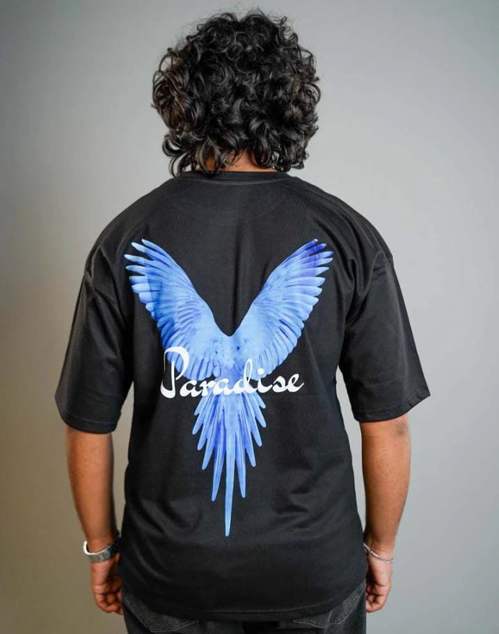 Paradise Front Back Printed Drop-Shoulder Texture T-Shirt