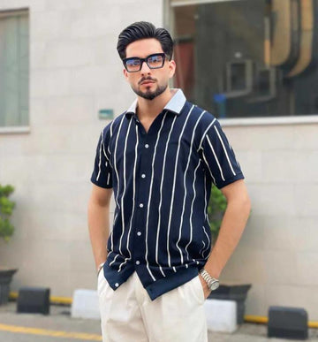 Vertical Stripes Printed Drop-Shoulder Texture T-Shirt