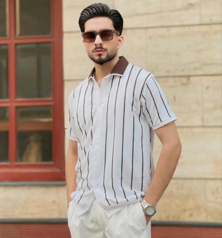 Vertical Stripes Printed Drop-Shoulder Texture T-Shirt