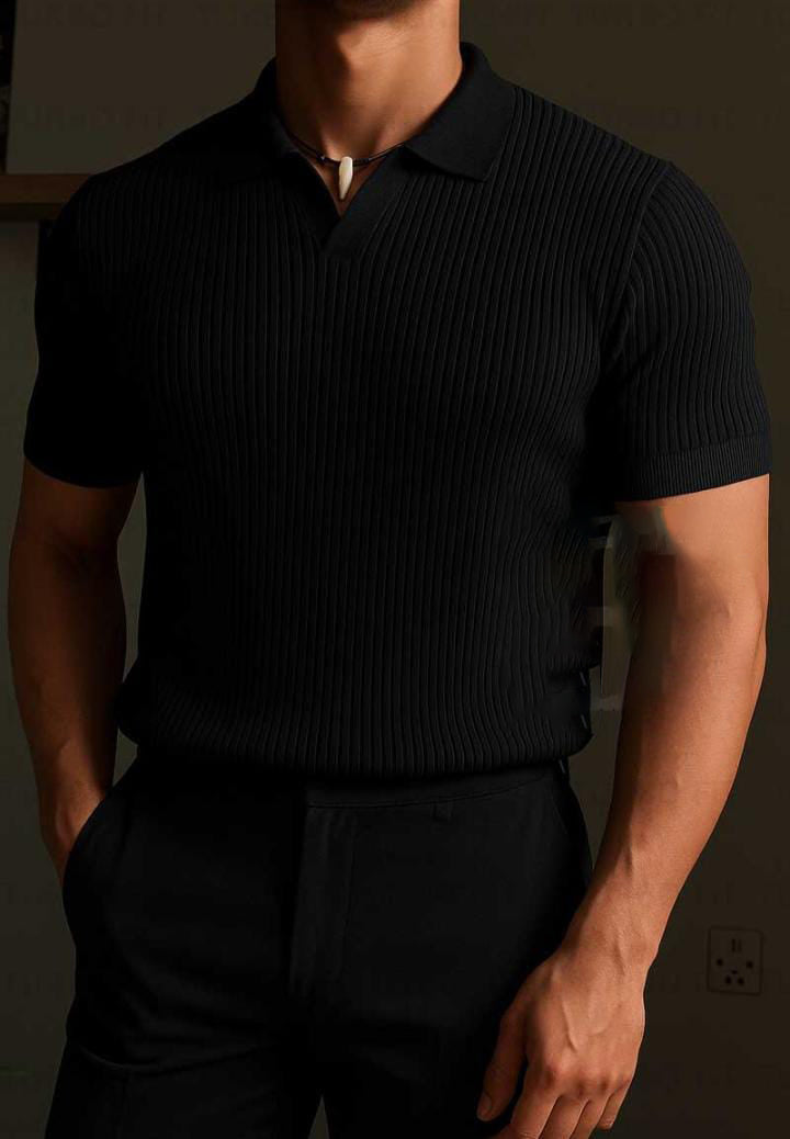 Simple Black Drop-Shoulder Texture T-Shirt