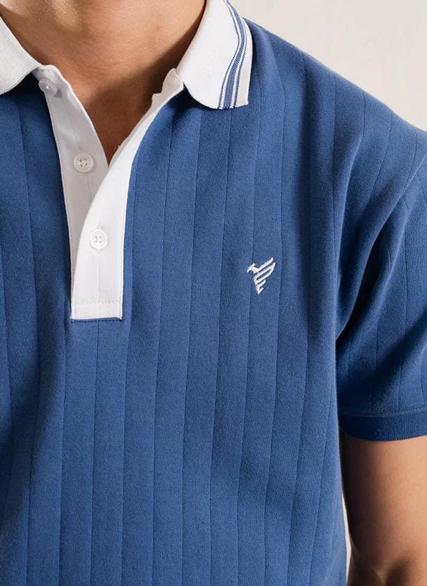 White Neck Strip Polo T-Shirt