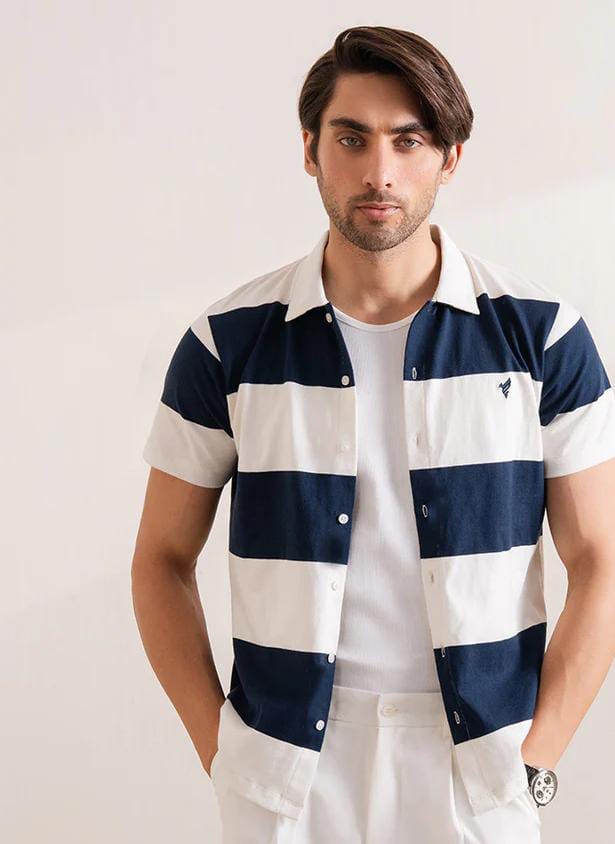 Horizontal Wide Panel Strip Polo T-Shirt